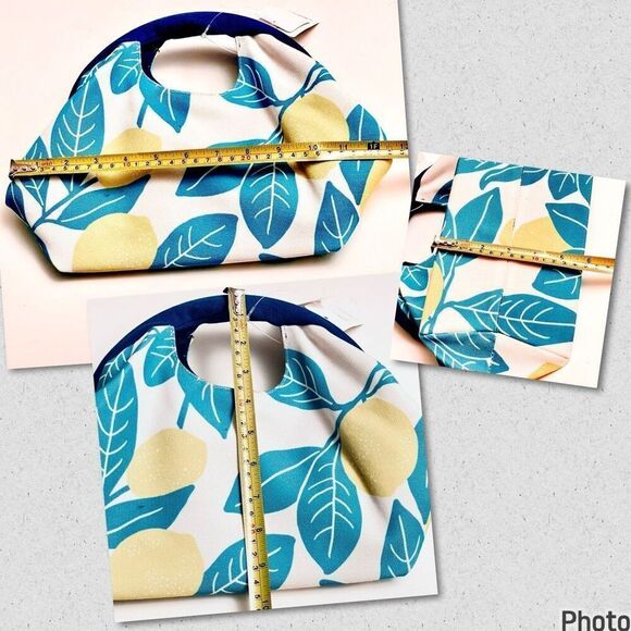 NWT Hakurai Off White Canvas Lemons & Leaves print  Gamaguchi clasped handle Bag - Picture 10 of 12